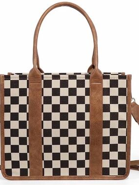 Checkerboard Pattern Tote Bag, Fashionable Canvas Shoulder Bag for Women, Casua…